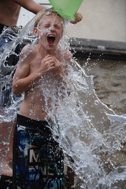 A boy cools down in a heatwave