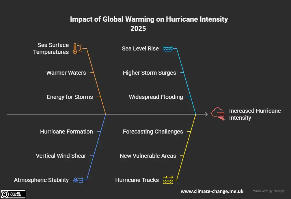 Global Warming's Impact on Food Production and Storminess in 2025 - arrow infographic